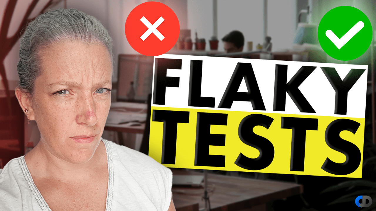 Picture of Trisha's face frowning and the title "Flaky Tests"